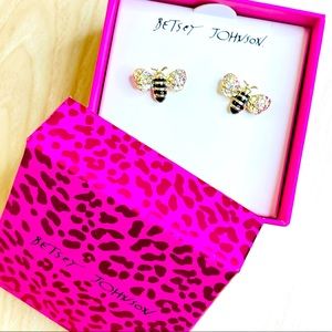 Betsey Johnson Bumble Bee Pave Stud Earrings